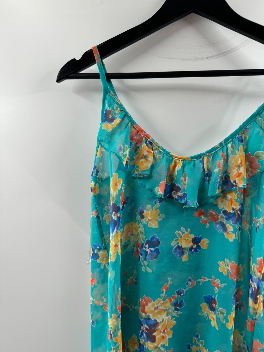 Francesca's Turquoise Floral Sheer Cami Tank Top – Women's Small - Picture 7 of 8